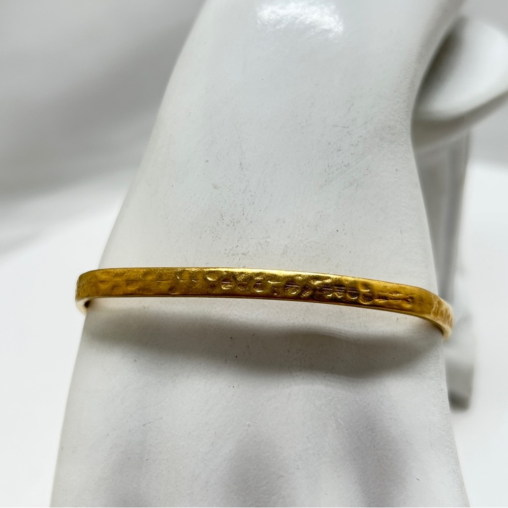 Grace George, Hammered Gold Thin Bangle Bracelet, Square, Rounded Corners
